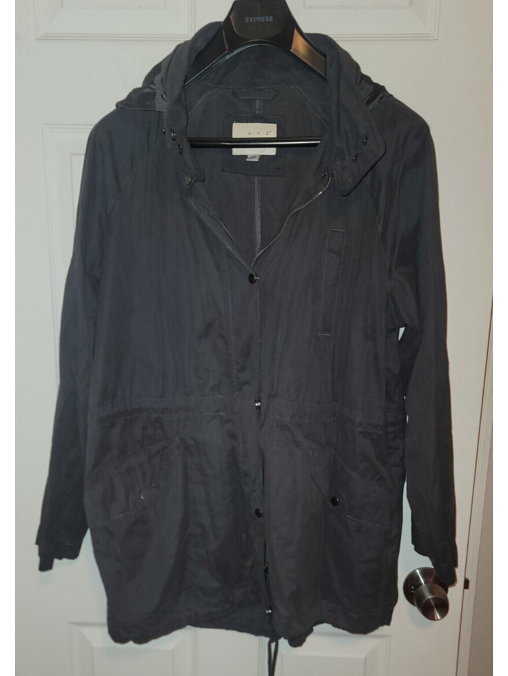 A NEW DAY DARK GRAY ANORAK UTILITY RAIN JACKET WITH PACKABLE HOOD XXL
